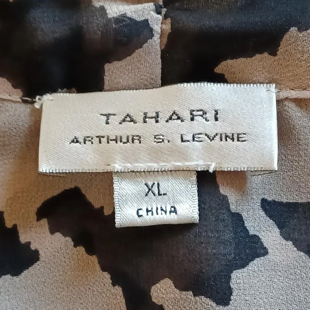 EUC! Tahari ASL Classic Houndstooth Print Semi-Sheer Front Tie Blouse Size XL - Picture 3 of 4